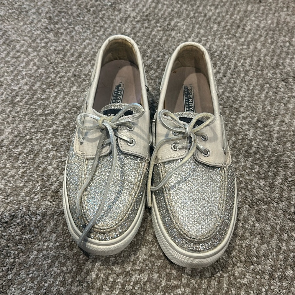 Women’s Sperry Top-sider Silver Glitter Bahama boat shoes